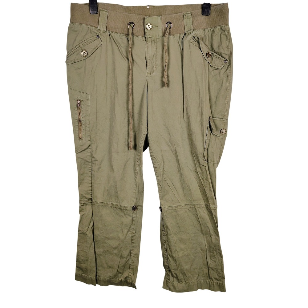 Lane Bryant Womens SZ 20 Cargo Capri Pants Green Cotton Blend Gorpcore Utility